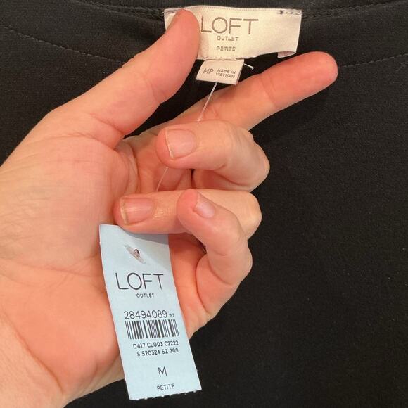 Loft Womens Long Sleeve Shift Dress Sz MP Medium Petite Classic Office Black NEW - Picture 2 of 6